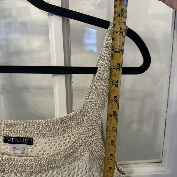 Venus Cream Gold Sleeveless Crochet Knit Sweater Dress Lace Detail Womens Medium - Picture 10 of 13